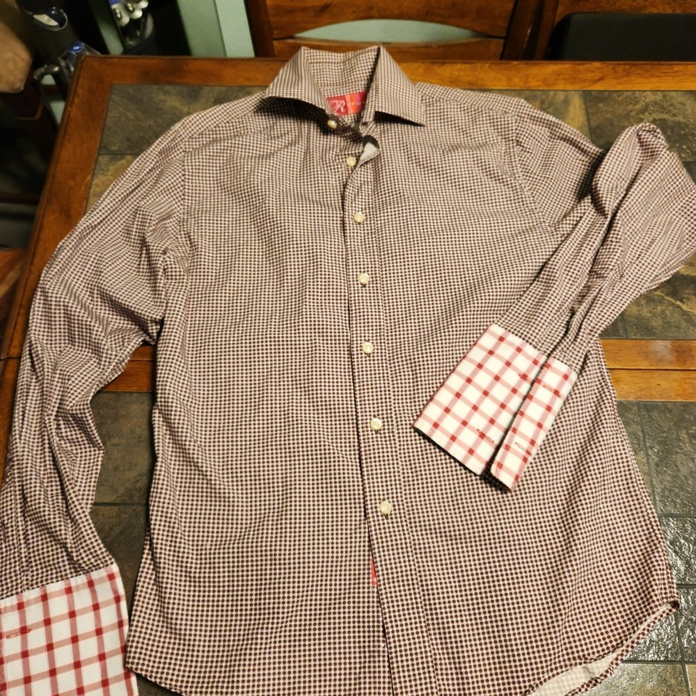 RUFUS Men's Small Long Sleeve Button-up Flip Cuff Contrast Fabric Micro Circle